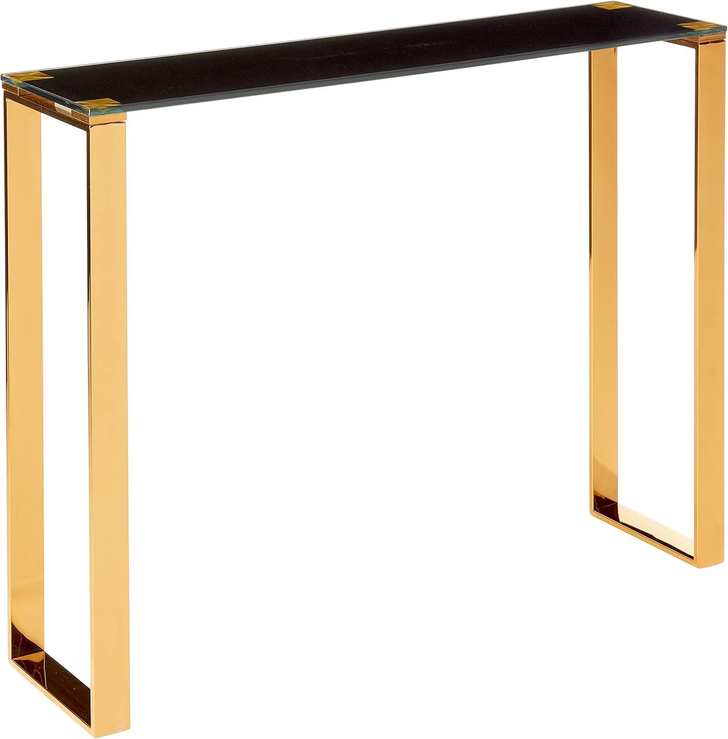 Cortesi Home Remini Narrow Contemporary Glass Console Table in Polished Gold Finish, Black Glass | Amazon (US)