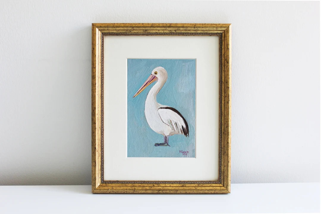 Pelican Oil Painting:original Coastal Beach House Wall Art - Etsy | Etsy (US)