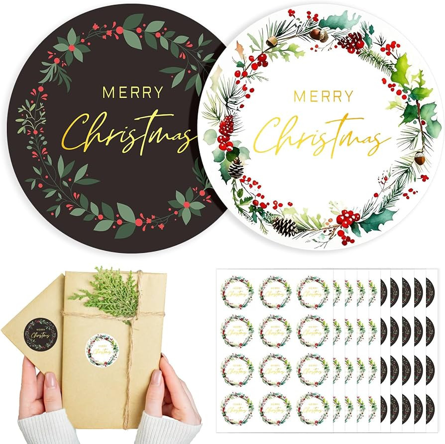120pcs Merry Christmas Stickers for Cards Envelope Seals | 2 Style Round Adhesive Holiday Sticker... | Amazon (US)