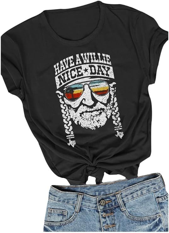 Women I Willie Love The USA & Have A Willie Nice Day Short Sleeve T-Shirts Tops | Amazon (US)