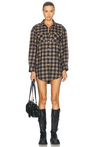 Miu Miu Oversized Button Up Top in Brown | FWRD 