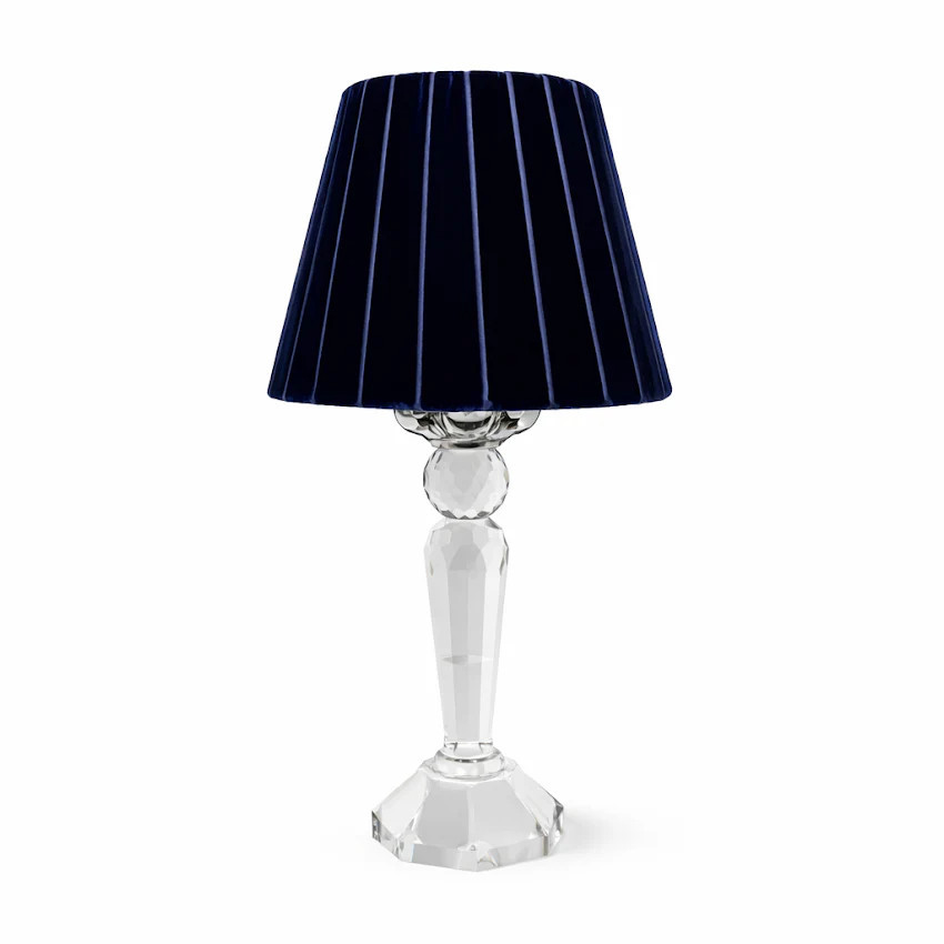 Round Crystal Rechargeable Lamp with Navy Velvet Shade | The Enchanted Home