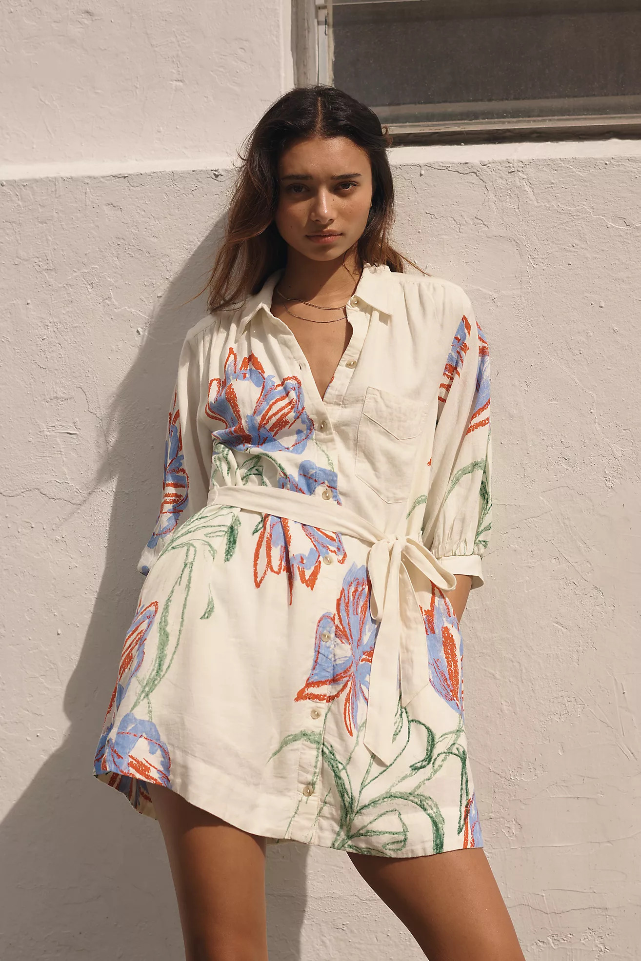 The Mona Linen Mini Shirt Dress by Maeve | Anthropologie (US)