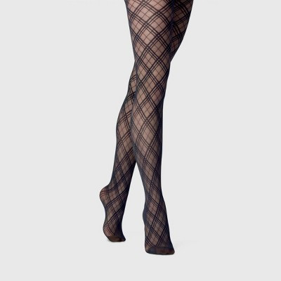 Women's Bias Plaid Tights - A New Day™ Black S/M: High Waisted, Sheer, Knit, Tagless | Target
