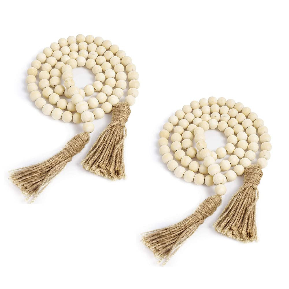 TIMEYARD Wood Bead Garland 4.75ft Set of 2 Farmhouse Rustic Country Beads Holiday Decoration Wall Ha | Amazon (US)