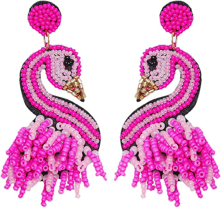 Handmade Flamingo Lobster Beaded Drop Dangle Earrings Beads Tassel Alpaca for Women Girls Cute An... | Amazon (US)