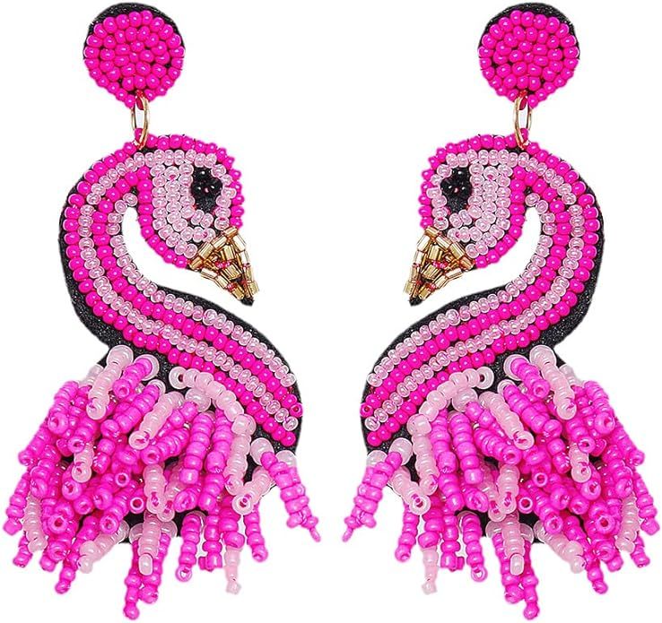 Handmade Flamingo Lobster Beaded Drop Dangle Earrings Beads Tassel Alpaca for Women Girls Cute An... | Amazon (US)