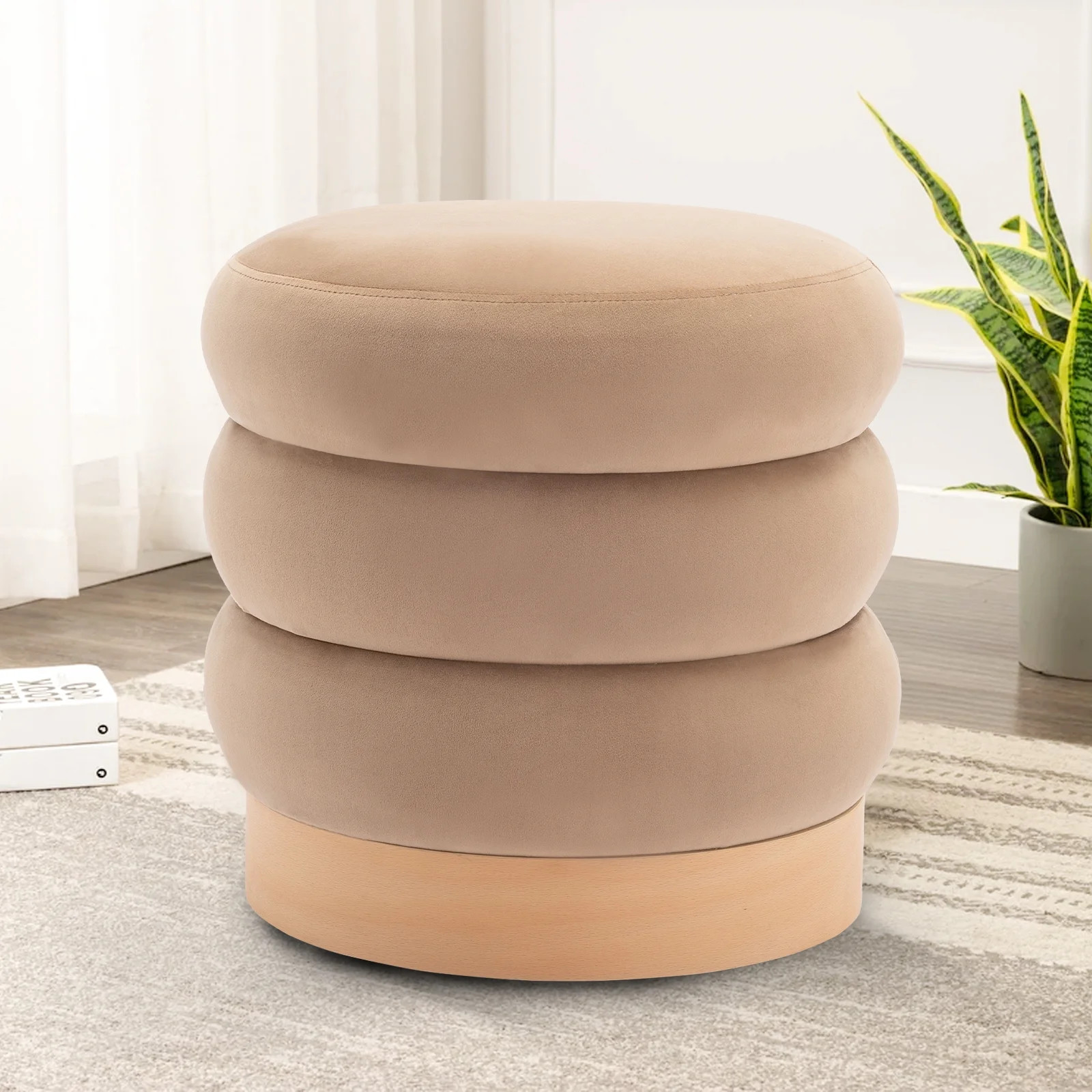 COLAMY Velvet Tufted Ottoman Footstool, Versatile Round Pouf and Side Table â Camel | Walmart (US)