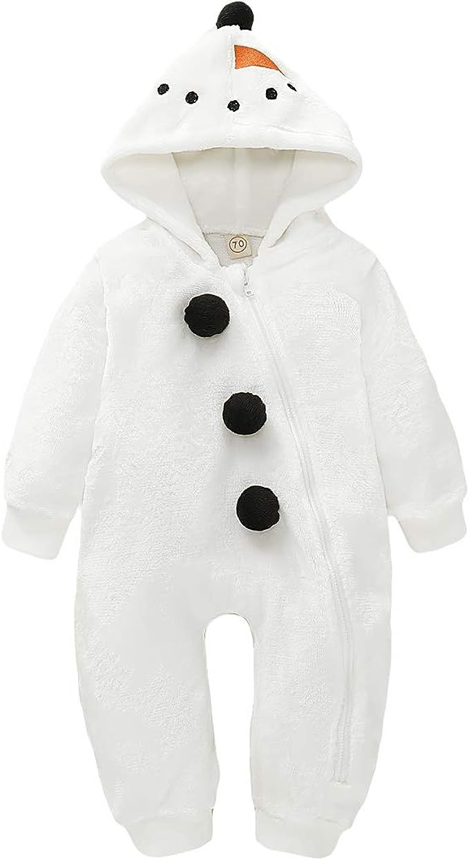 Baby Boy Girls Christmas Romper Velvet Hoodied Snowman Jumpsuit Toddler Costume Xmas Clothes | Amazon (US)