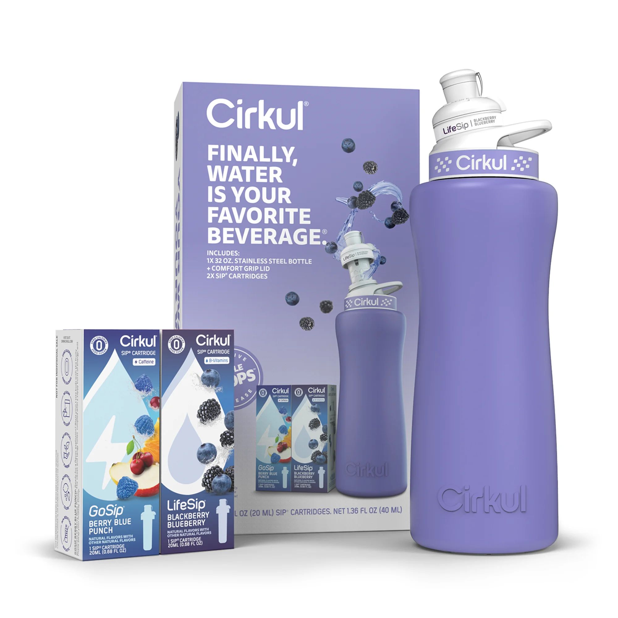 Cirkul 32oz Periwinkle Stainless Steel Starter Kit with Periwinkle Cirkul Lid 2.0 and 2 Flavor Ca... | Walmart (US)