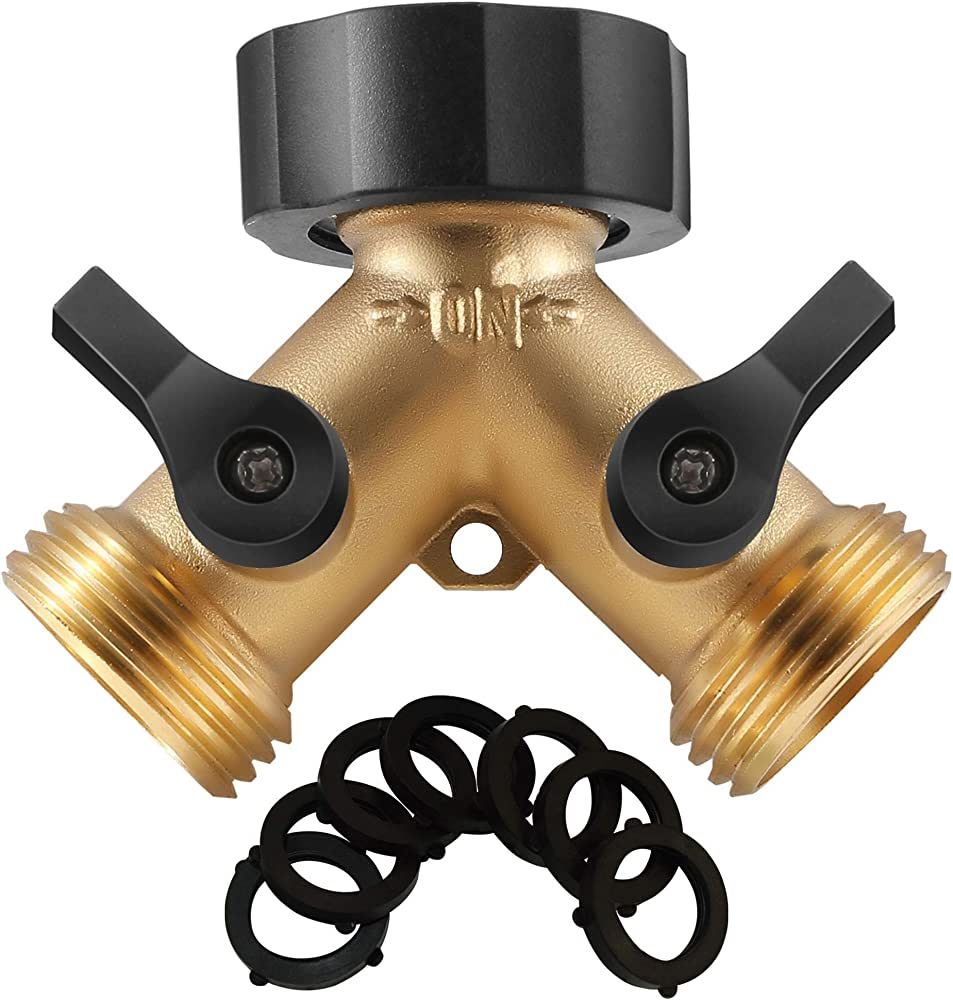 IPOW Solid Brass Body Backyard 2 Way Y Valve Garden Hose Connector Splitter Adapter + 6 Rubber Ho... | Amazon (US)