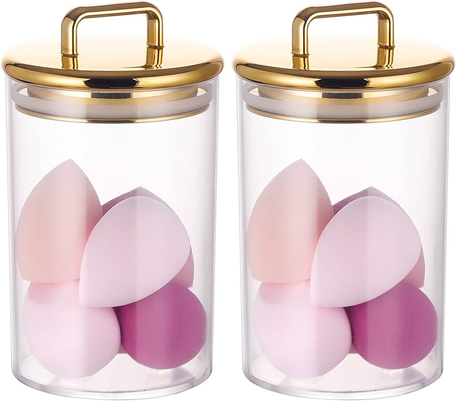 2 Pack 24 oz Medium Acrylic Storage Apothecary Jar with Gold Airtight Lid | Bathroom Vanity Organ... | Amazon (US)