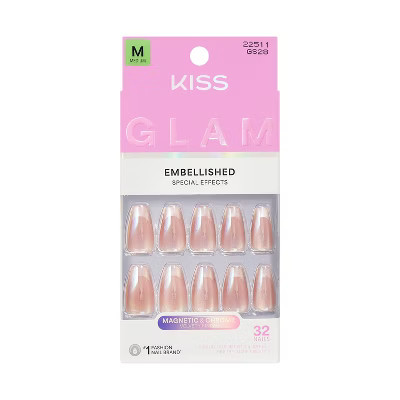 KISS Nails GLAM Embellished Press-On Fake Nails - Medium Coffin - Dusk Mirage - 35ct | Target