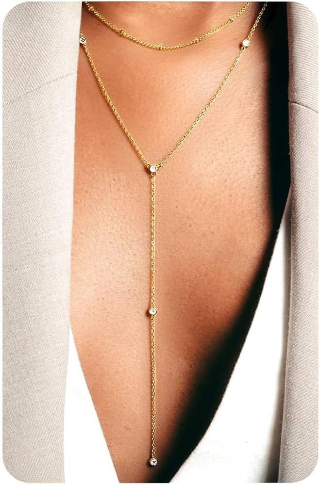 Krfy Lariat Long Necklace for Women, 16K Plated Gold Necklace for Women Dainty, Drop Pendant Cros... | Amazon (US)