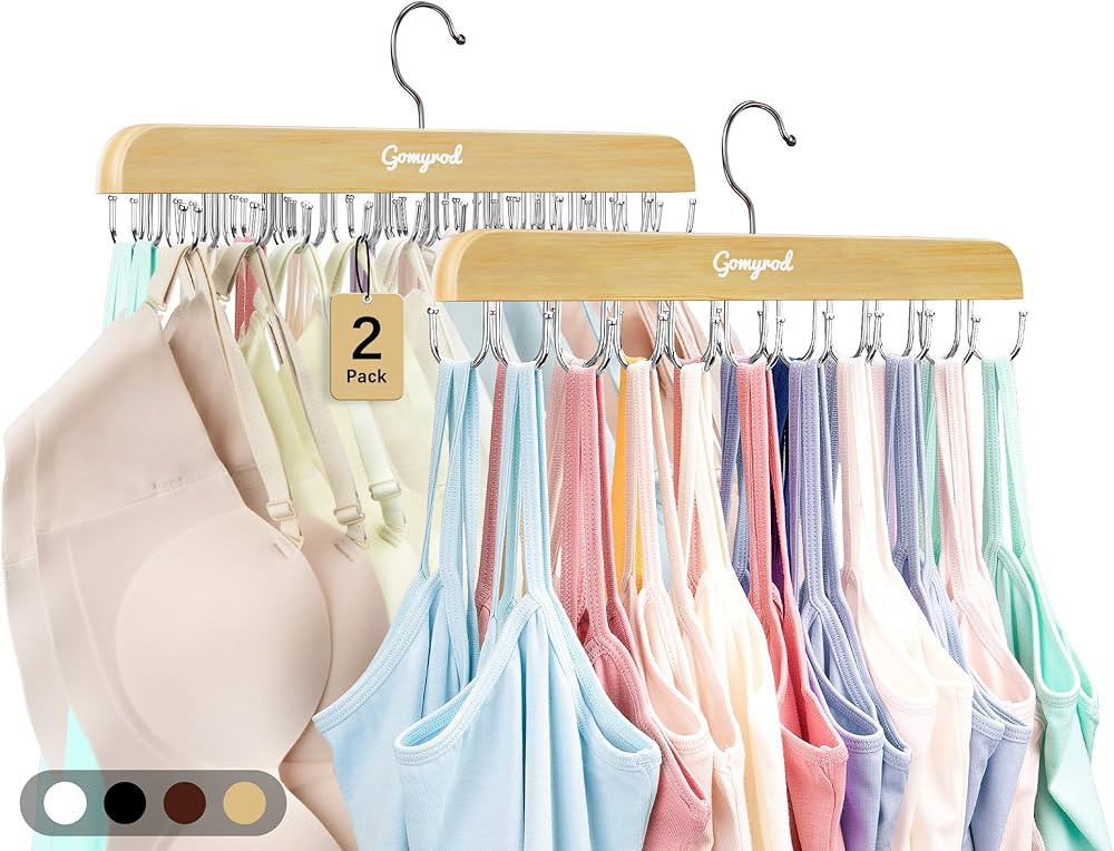 Bra Hanger for Closet, Tank Top Hangers 2 Pack w/20 Hooks Holds 40 Bras, Capacity Foldable Wood S... | Amazon (US)