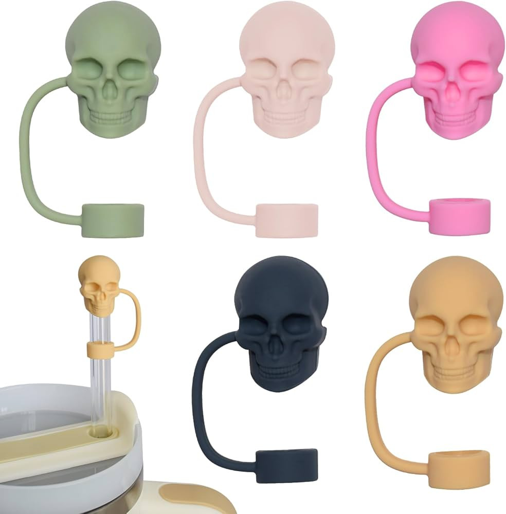 TDTOK 5Pcs Cute Skull Straw Toppers, Well Made Skull Shape Silicone Stanley Cup Straw Cover, Fit ... | Amazon (US)