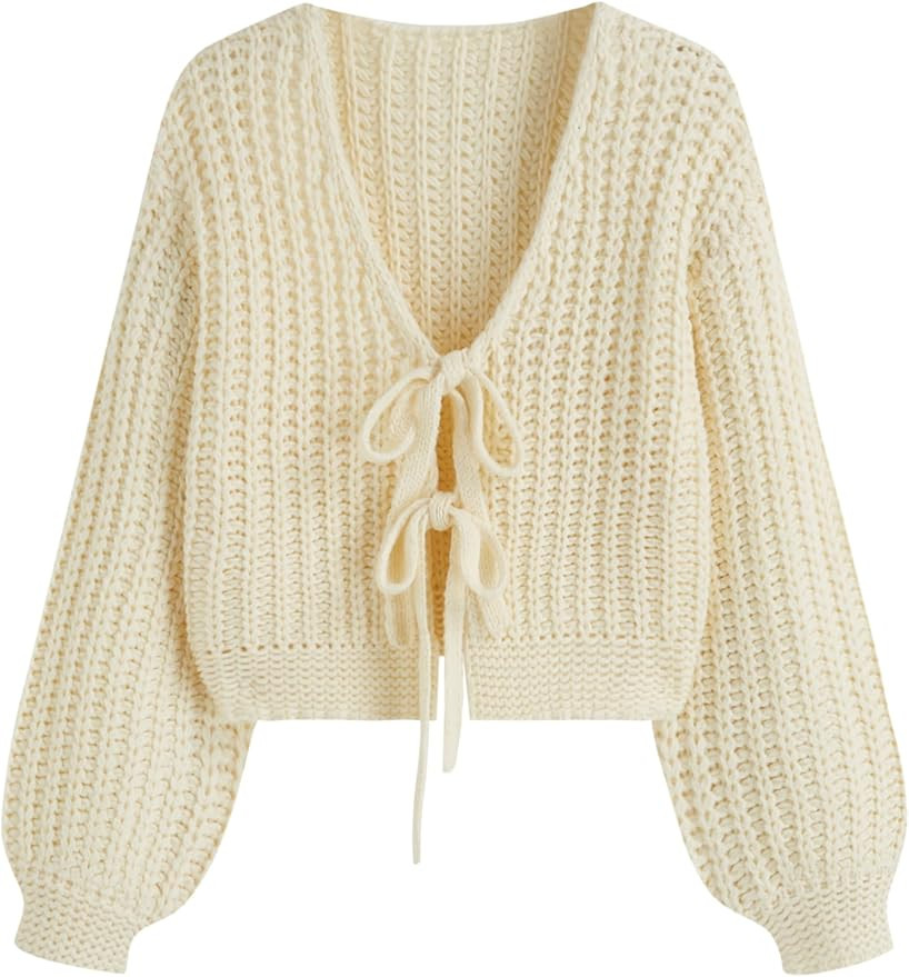 CIDER Striped Sweater Women V Neck Tie Front Knit Cardigan Oversized Trendy Sweaters for Women Fa... | Amazon (US)