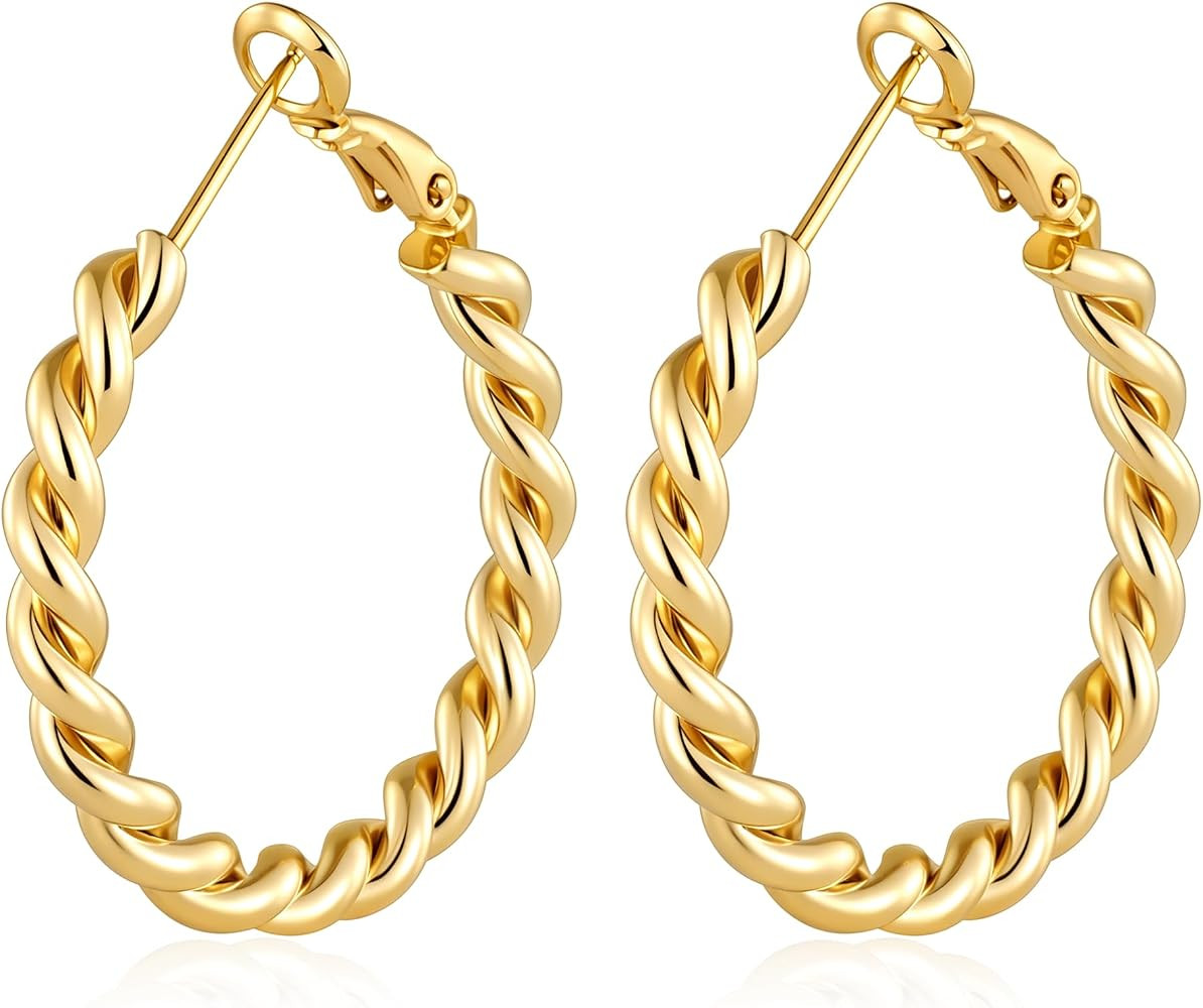 Chunky Gold Hoop Earrings for Women Trendy Hypoallergenic Earring Hoops | Amazon (US)