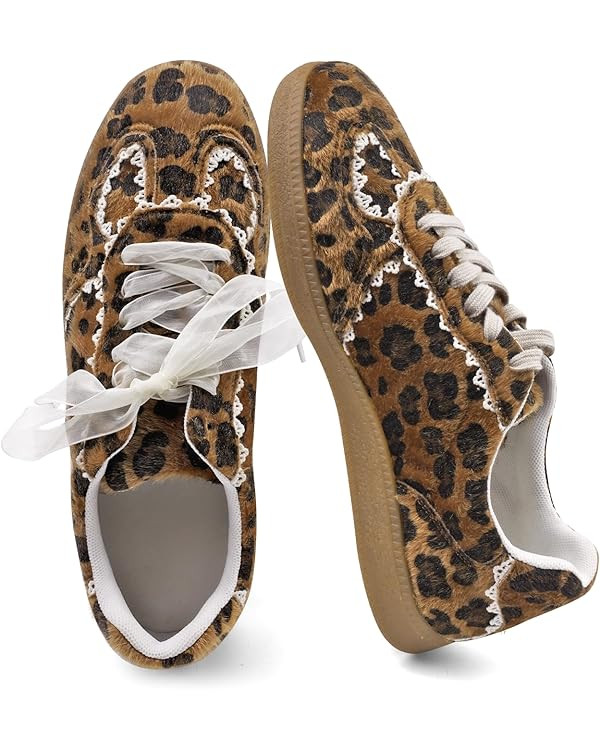 Women's Lace Detail Lace-Up Casual Sneakers - Elegant Ribbon Ribbon Lace Walking Shoes Non-Slip S... | Amazon (US)