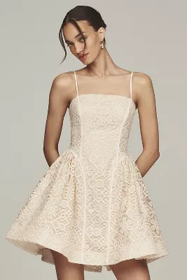 By Anthropologie Lace Basque-Waist Mini Dress | Anthropologie (US)