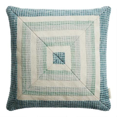 Ivory and Green Woven Square Indoor Outdoor Throw Pillow | World Market