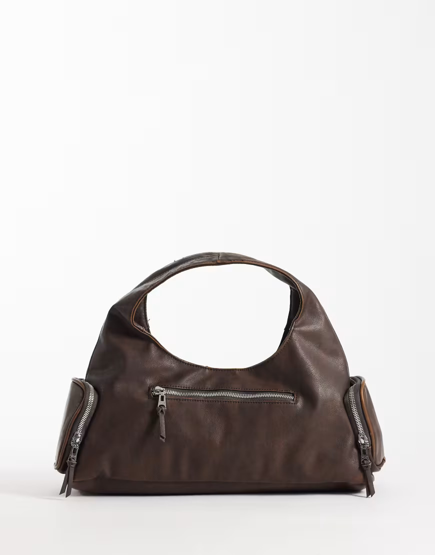 Mango slouchy vintage look faux leather bag in brown | ASOS (Global)