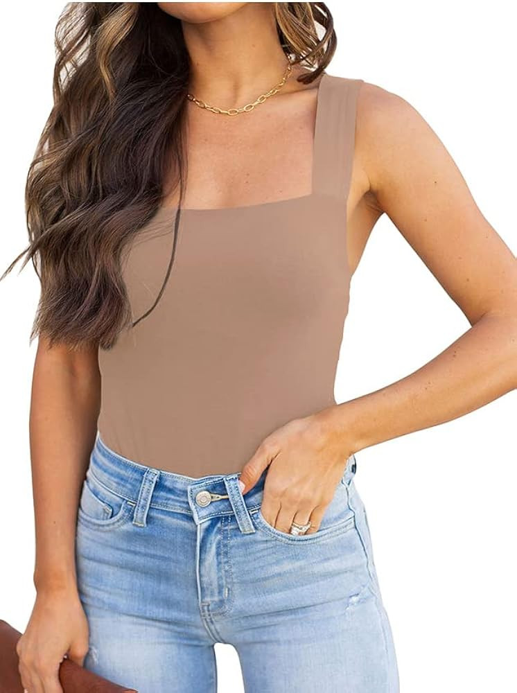 REORIA Butsmooth® Womens Basic Sexy Square Neck Sleeveless Tank Tops Bodysuits Clubwear | Amazon (US)