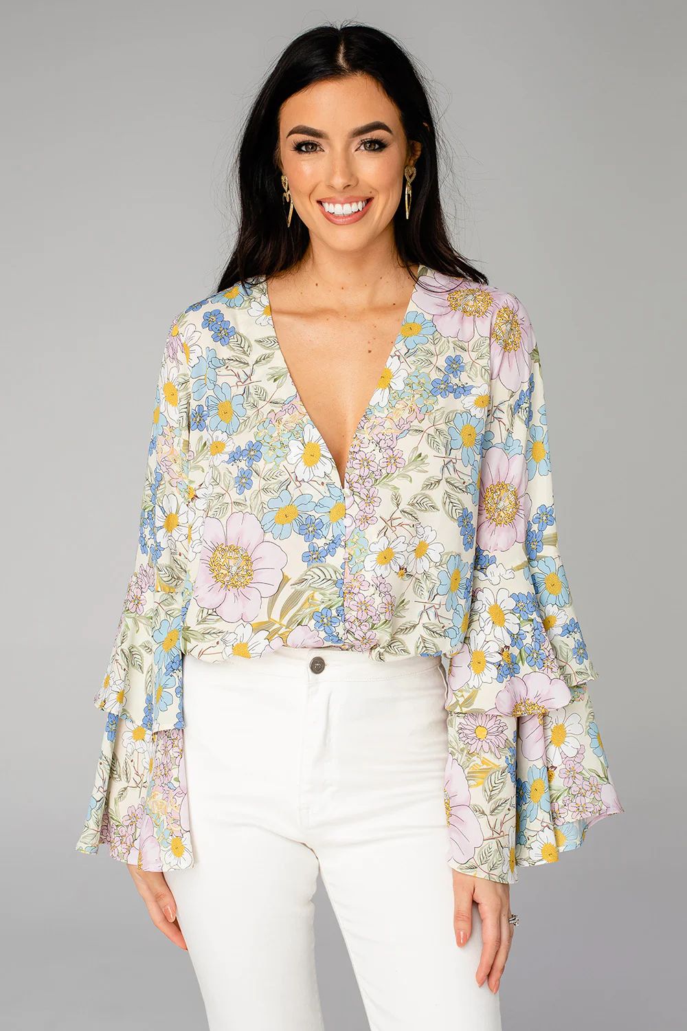 Cheyenne Bell Sleeve Bodysuit - Flower Power | BuddyLove