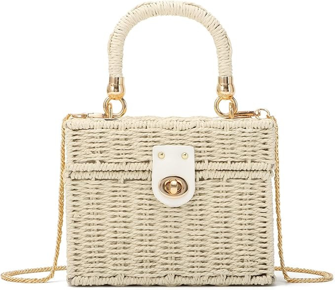 KUANG! Handwoven Rattan Bag for Women Woven Straw Square Crossbody Bag Vintage Basket Purse Beach... | Amazon (US)