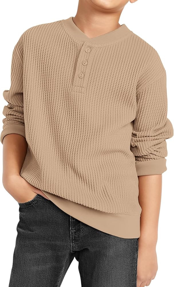 Toddler Baby Boys Sweatshirt Tops Waffle Knit Button-Down Collar Blouse Long Sleeve Shirt Kids Fa... | Amazon (US)