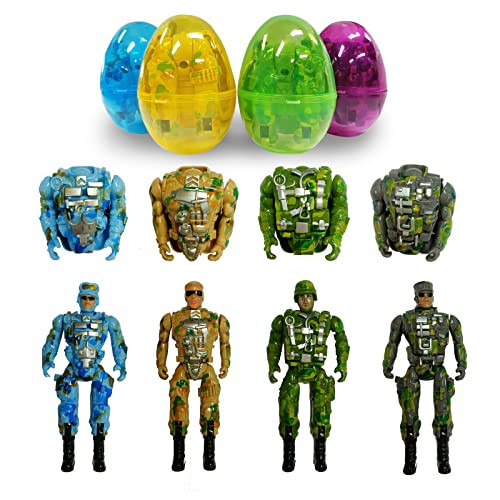 PRAABDC 4 Pcs Jumbo Deformation Soldier Toy Easter Eggs, with Toys Inside Easter Gifts Easter Basket Stuffers Fillers for Kids Boys Girls | Amazon (US)