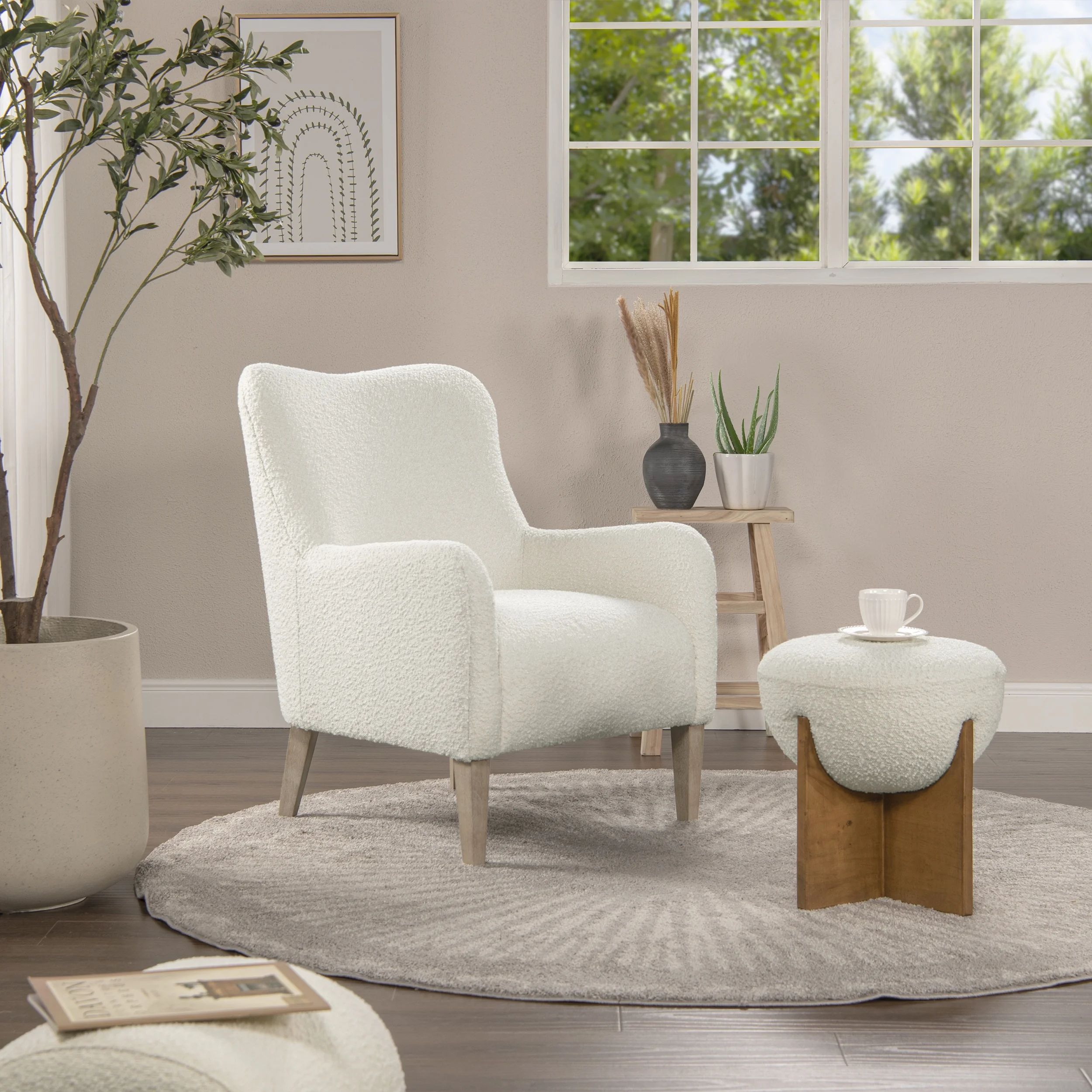 Jennifer Taylor Home Nimbus 27.5" Curved Accent Chair, Ivory White Boucle | Walmart (US)