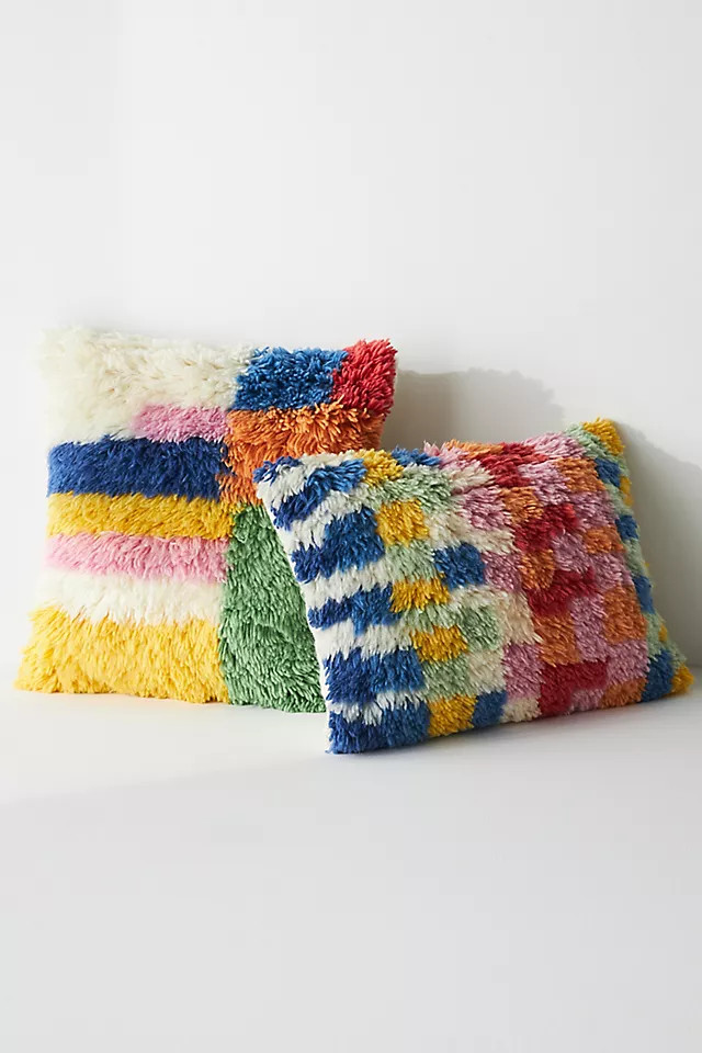 Checkered Shag Rug Pillow | Anthropologie (US)