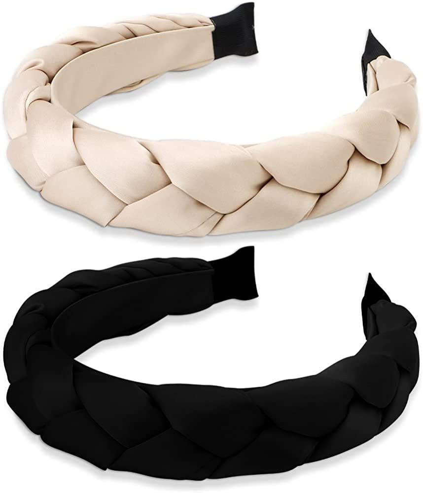 Atoden Braided Headbands for Women 2 Pcs Head Bands for Women's Hair Padded Headband Satin Silk H... | Amazon (US)