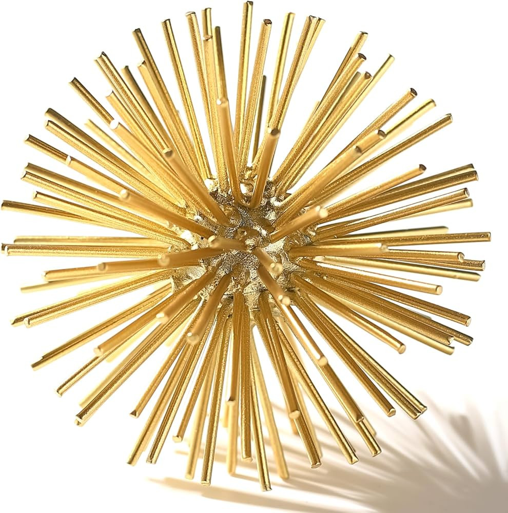 Gold Sphere Decor, Metal Gold Starburst Tabletop Sculpture Decor, Modern Metal Starburst Centerpi... | Amazon (US)