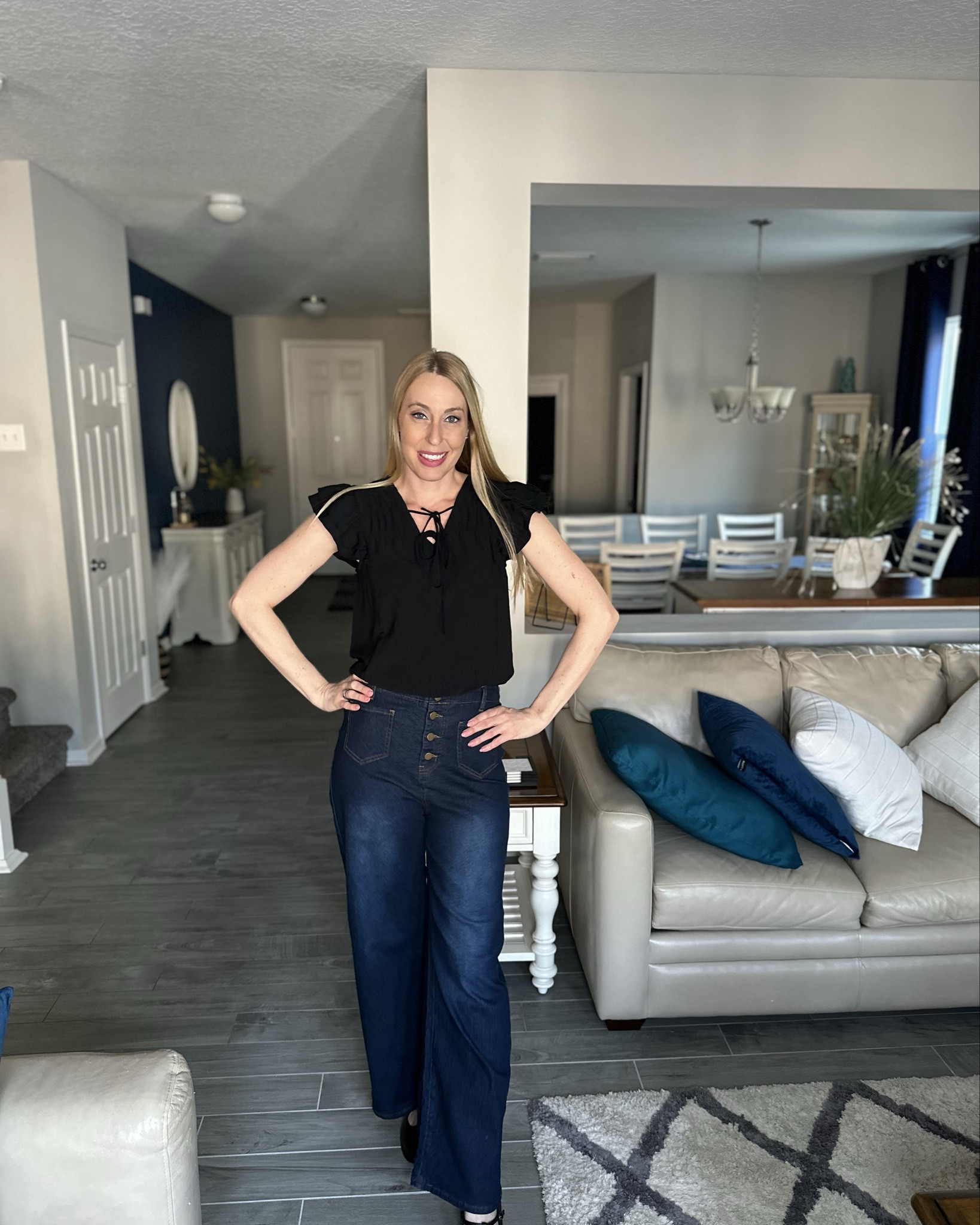 Chic and casual Friday look 
🖤 these pants are amazing. I love everything about them and they are stretchy 
🖤 this blouse is adorable and comfy but also chic enough to wear to work 
🖤 wearing size small, fits true to size and I am 5’10”

#LTKStyleTip #LTKFindsUnder50 #LTKFindsUnder100