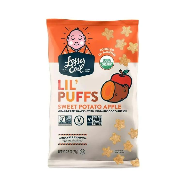 LesserEvil Lil' Puffs Organic Baby Snacks for Toddlers, Sweet Potato Apple Asteroid, 2.5 oz | Walmart (US)