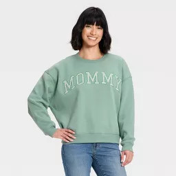 Women's Mommy Graphic Pullover Sweatshirt - Sage Green XXS | Target