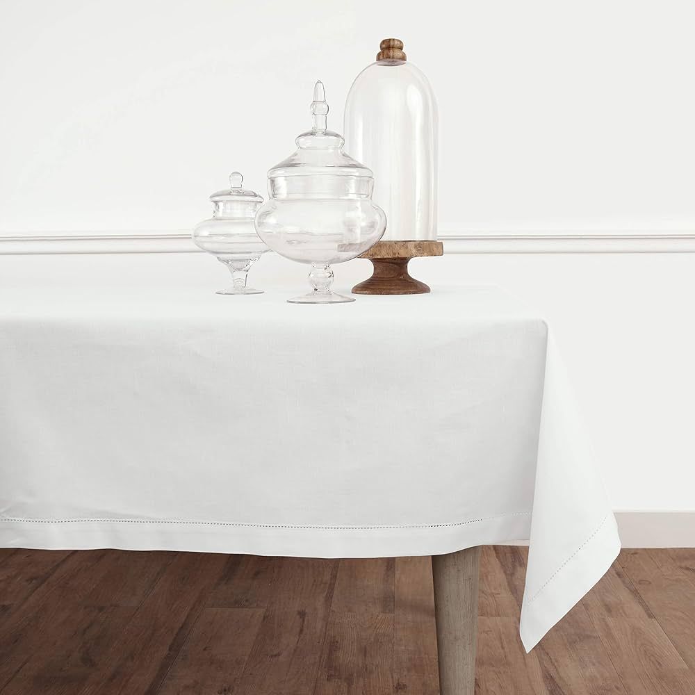 Solino Home Cotton Linen White Tablecloth – Rectangular Hemstitch Tablecloth 58 x 104 Inch – ... | Amazon (US)