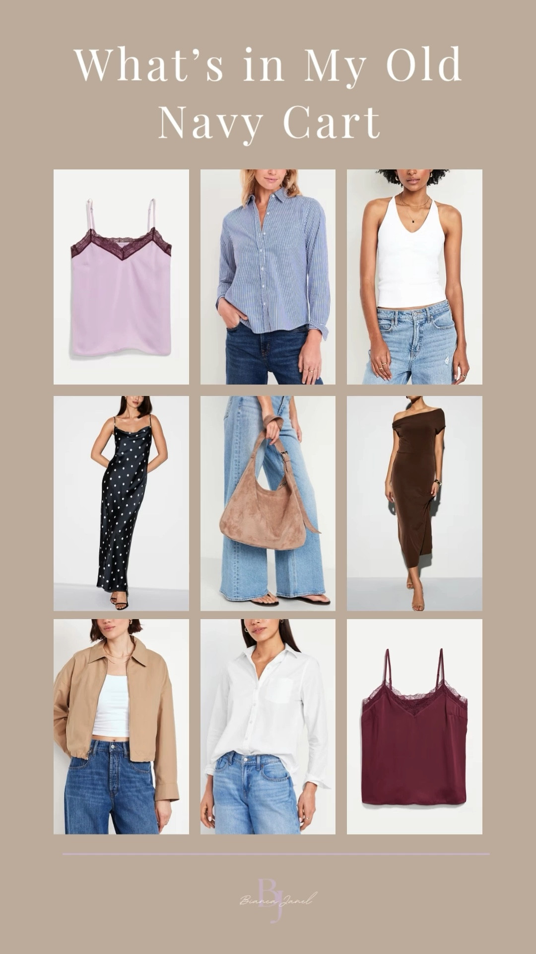 What’s in my Old Navy cart 🛒 and I’m obsessed 😍
The lace camisole is giving effortless chic, the suede bags are a total steal, and the jackets? A must-have — grabbing them before they sell out! Linked all the faves on my LTK 💛

Hashtags:
#OldNavyStyle #CartFavorites #LTKFinds #WardrobeRefresh #FallReady #AffordableFashion #StyleUnder50 #biancajanel #LTKSeasonal #LTKFallStyle 

#LTKStyleTip #LTKFindsUnder50 #LTKSeasonal