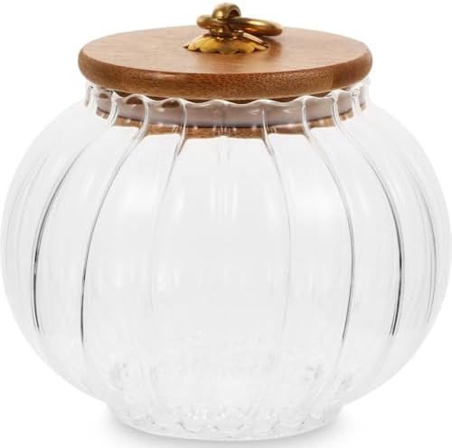 ULTECHNOVO Glass Pumpkin Candy Jar, Halloween Pumpkin Shaped Food Storage Jar with Bamboo Lids Ki... | Amazon (US)