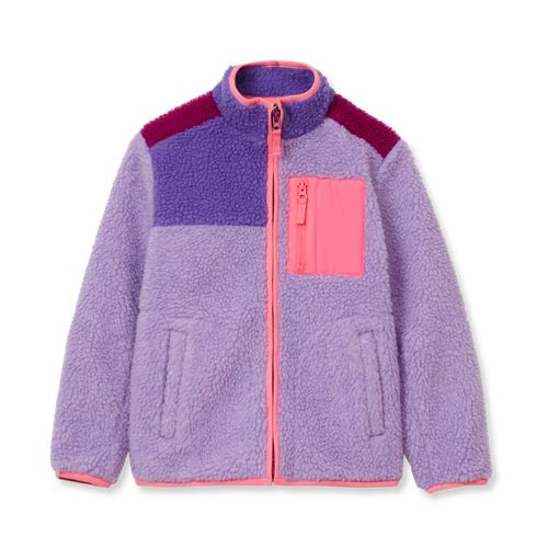 Kids Sherpa Contrast Full Zip Up Jacket - Lands' End - Blue - XXS | Lands' End (US)