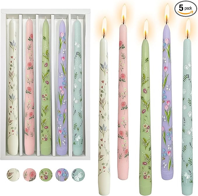 Floral Taper Candle Dripless Candlesticks - 5pcs Handmade Unscented Candlestick Long Candle Stick... | Amazon (US)