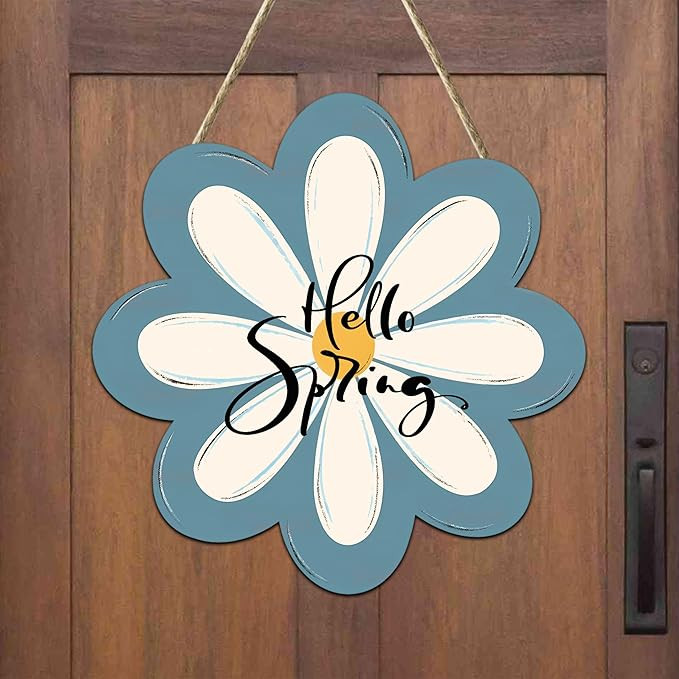 Hello Spring Wooden Sign Daisy Flower Front Door Hanging Welcome Signs Season Decoration Wreath f... | Amazon (US)