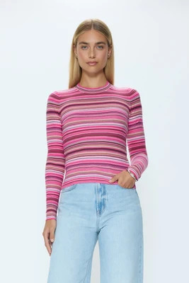 Madison Long Sleeve Crew Neck Sweater - Pink Brown Multi Stripe | Pistola Denim