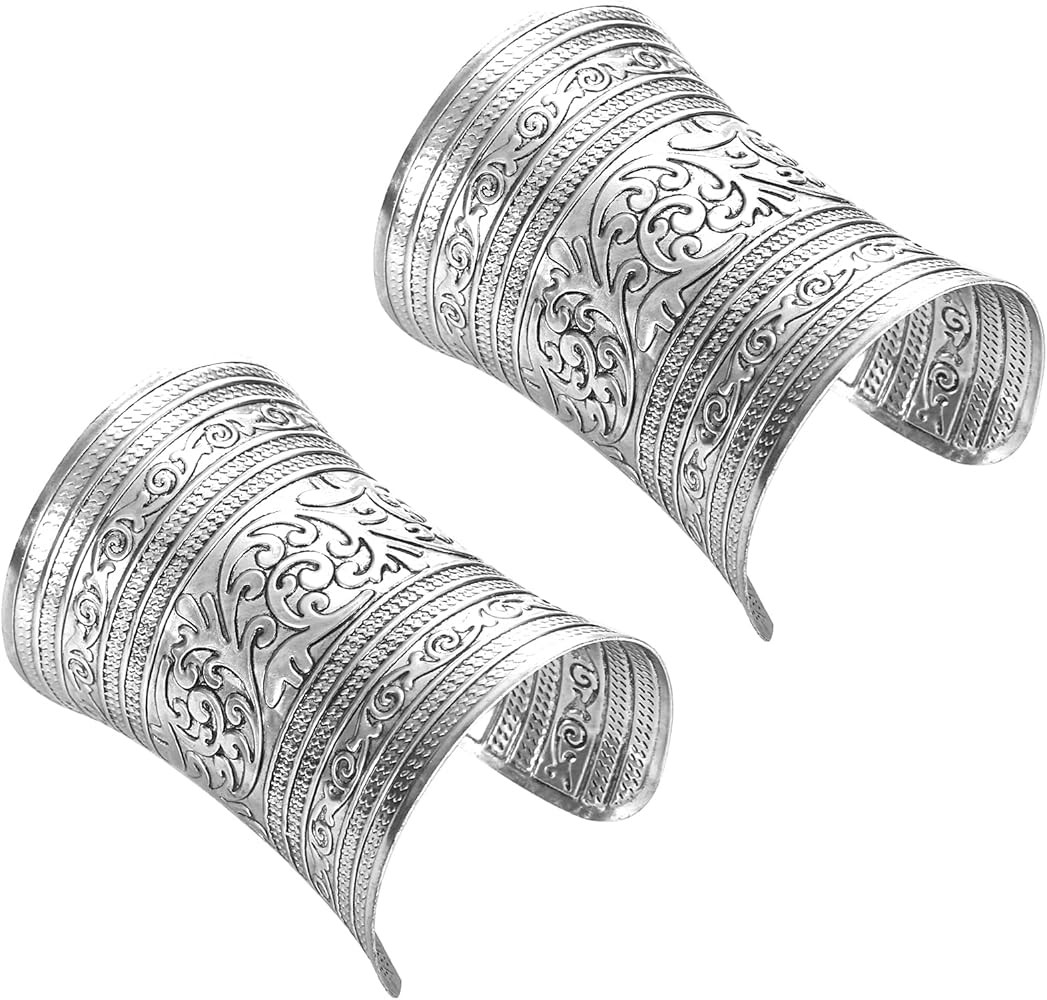 SONNYX 2 PCS Cuff Bracelets for Women Vintage Ethnic Wide Open Chunky Gold Silver Wrist Cuff Warp... | Amazon (US)