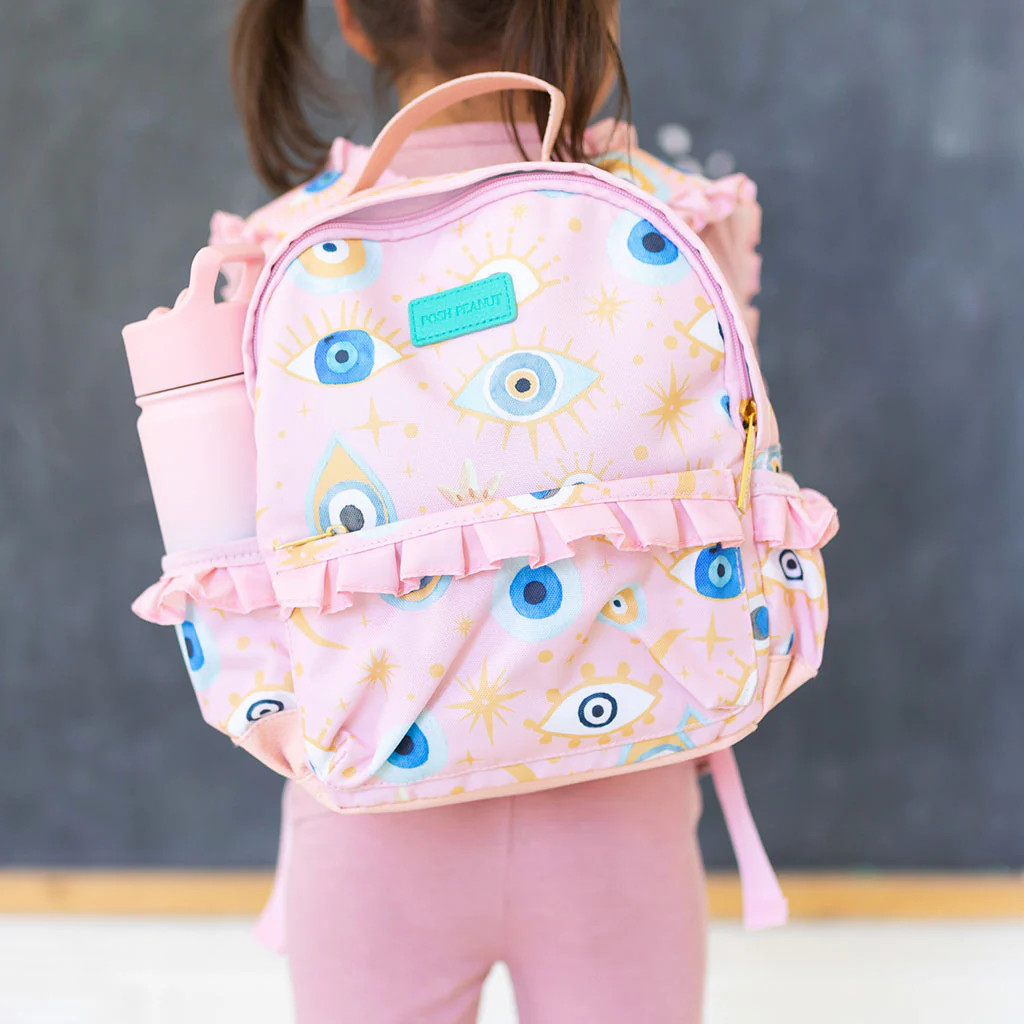 Evil Eye Pink Girls Mini Ruffled Backpack | Posh Fiona | Posh Peanut