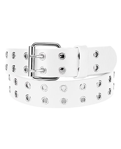 NYFASHION101 Solid Rich Fashion Color Double Grommet Belt, White, Small | Amazon (US)