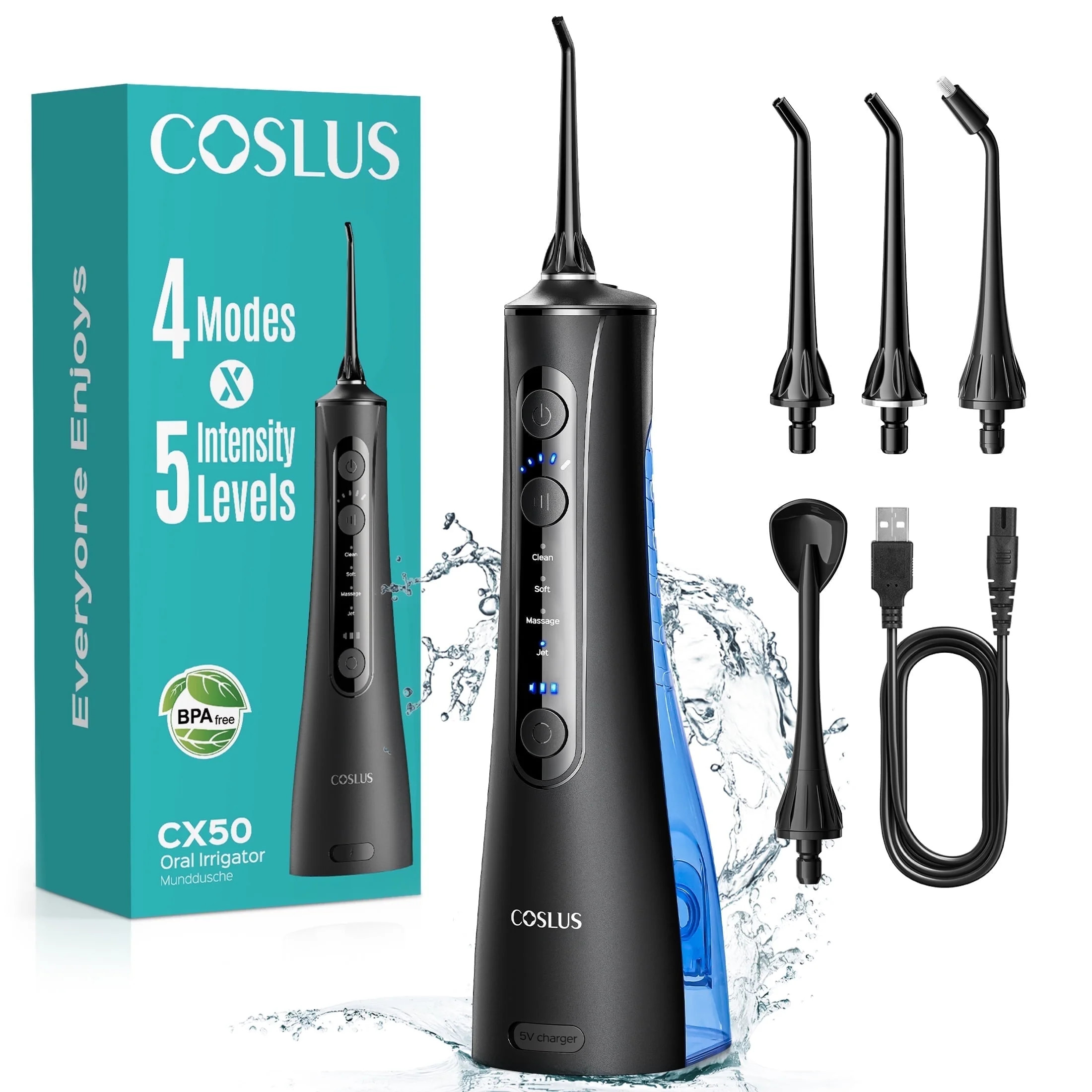 COSLUS CX50 Water Dental Flosser Pick For Teeth,4 Modes 5 Intensities,Portable Rechargeable Water... | Walmart (US)