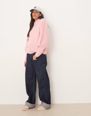 ASOS DESIGN high neck fluffy jumper in pink | ASOS (Global)